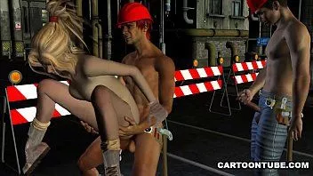 play 3d blonde double teamed by construction workers