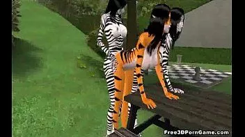 Putar Tiga kartun berbulu 3d memakainya di taman