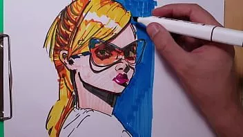Играть Быстрый набросок маркерами copic, процесс рисования портрета