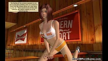 Afspelen Sexy 3D hooters meisje zuigt op een harde ebbenhouten hunk