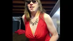 Play Busty Sissy Jade in Red and Gold Gets Off with Big Dildo